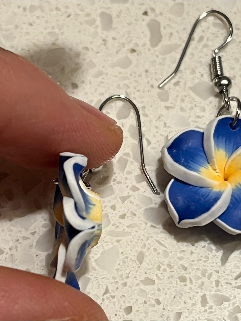 Blue & Yellow Plumeria Flower Drop Earrings - Women Jewelry - Picture 7 of 9